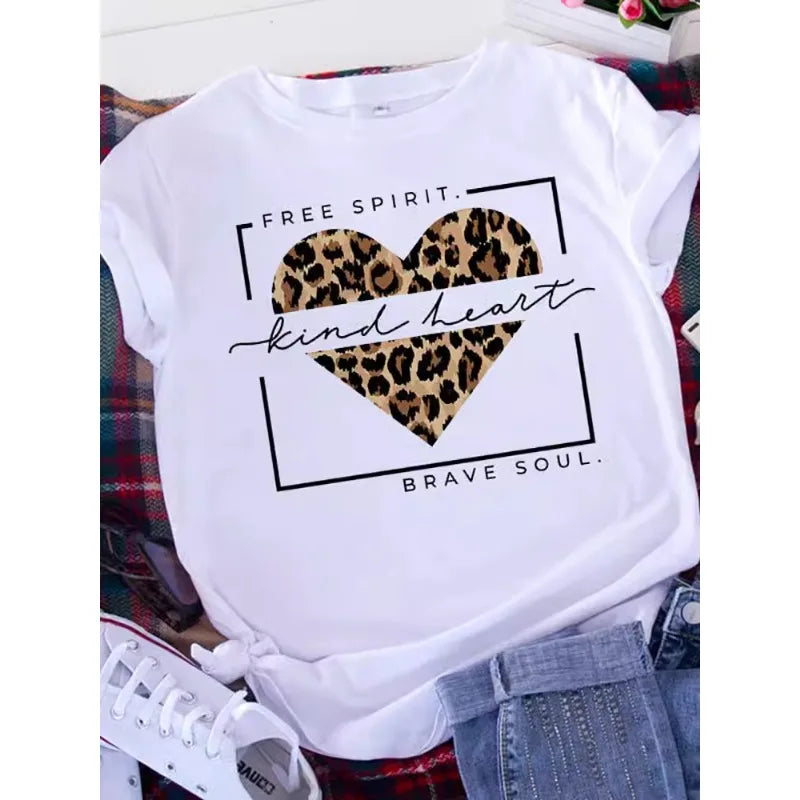 Brave Soul L American Retro Letters Love White T-shirt Women Short Sleeve Round Neck Loose Large Size Casual Top Oversized