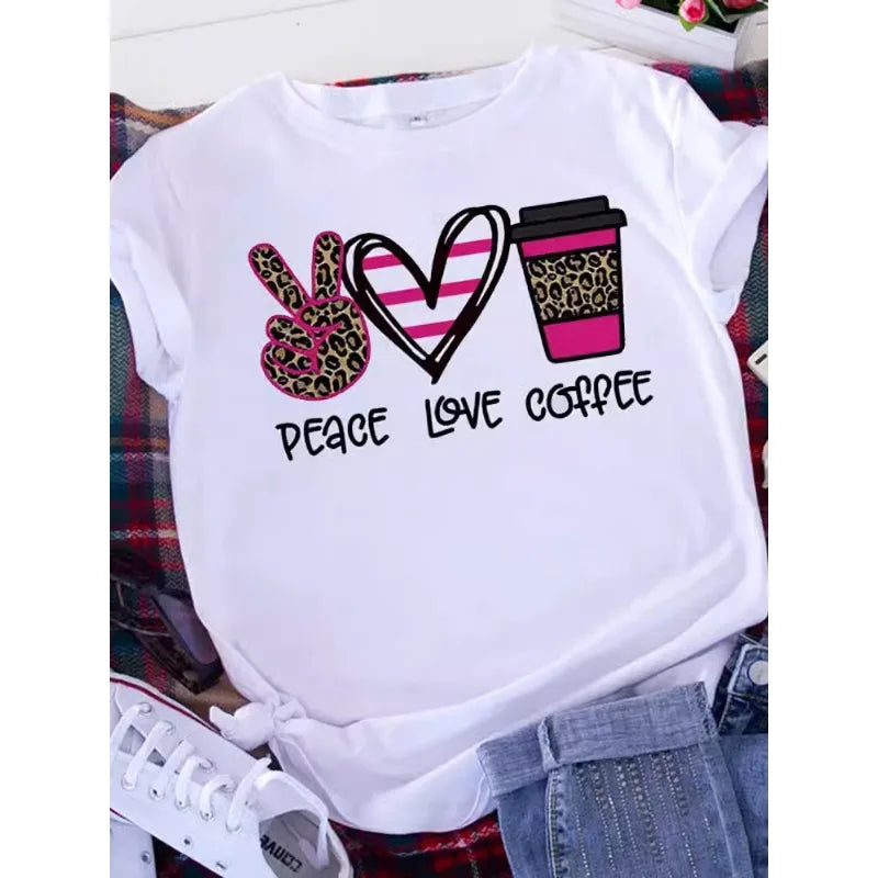 Brave Soul L American Retro Letters Love White T-shirt Women Short Sleeve Round Neck Loose Large Size Casual Top Oversized